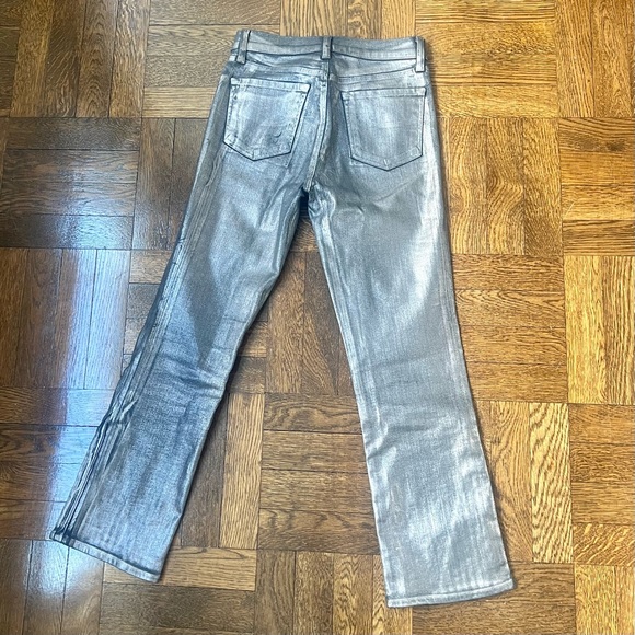Selena Crop Silver Metallic Foiled Chrome Jeans - Picture 7 of 9